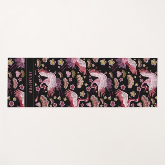 Aangepaste roze kraanvogel en bloempatroon yogamat (Voorkant (horizontaal))