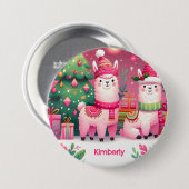 Aangepaste Roze Lama Kerst Naam Ronde Button 7,6 Cm (Voorkant /achterkant)