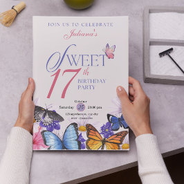 Aangepaste roze & lavendel 17e verjaardag uitnodig kaart