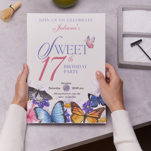 Aangepaste roze & lavendel 17e verjaardag uitnodig kaart