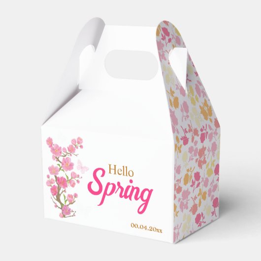 Aangepaste roze lente bloemen favor doos bedankdoosjes (Voorkant Zijde)