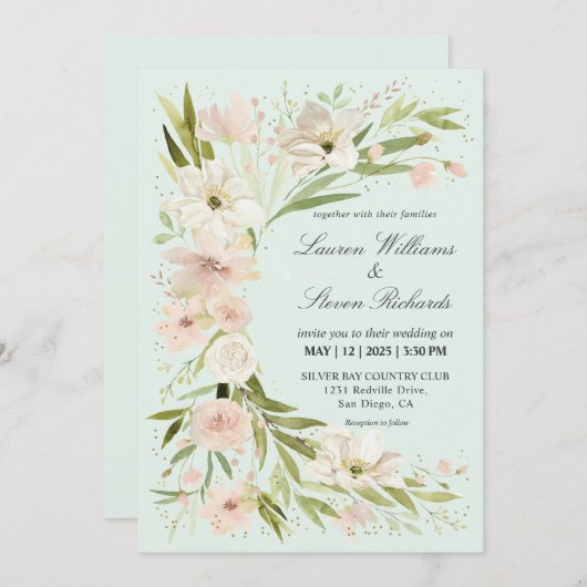 Aangepaste Roze Licht Pastel Groen Romantische Hoe Kaart (Voorkant / Achterkant)