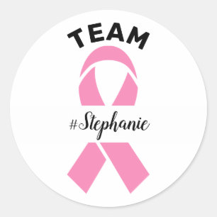 Aangepaste Roze Lint Team Support Naam Ronde Sticker