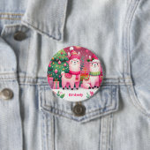 Aangepaste Roze Llama Kerstnaam Ronde Button 7,6 Cm (In situ)