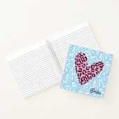 Aangepaste roze luipaard hart Blauw blad Chic Notitieboek (Binnen)