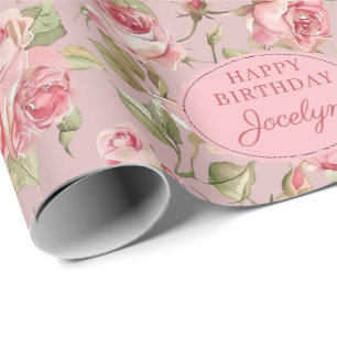 Aangepaste Roze Mauve Roos Verjaardag Cadeaupapier