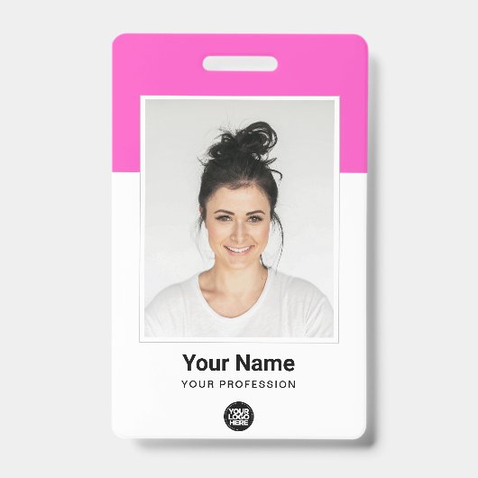 Aangepaste roze medewerker Grote foto Paarse Logo Badge (Voorzijde)