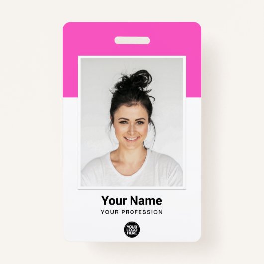 Aangepaste roze medewerker Grote foto Paarse Logo Badge (Voorkant)