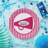 Aangepaste roze Megafone en roze Stripes Papieren Bordje (Feest)