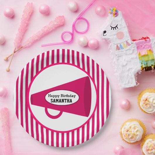Aangepaste roze Megafone en roze Stripes Papieren Bordje (Feest)