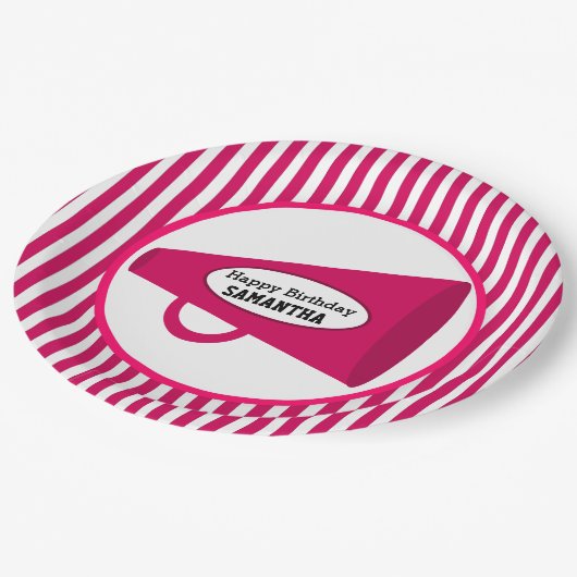 Aangepaste roze Megafone en roze Stripes Papieren Bordje (Gekanteld)