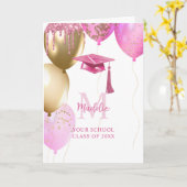 Aangepaste Roze Meisjes Afstuderen Kaart (Gele Bloem)