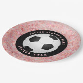 Aangepaste roze meisjes voetbal papieren bordje (Gekanteld)