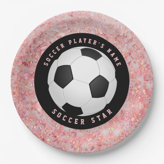 Aangepaste roze meisjes voetbal papieren bordje (Voorkant)