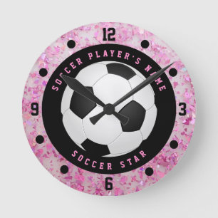 Aangepaste roze meisjes voetbal ronde klok