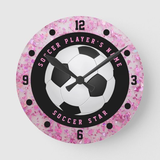 Aangepaste roze meisjes voetbal ronde klok (Voorkant)