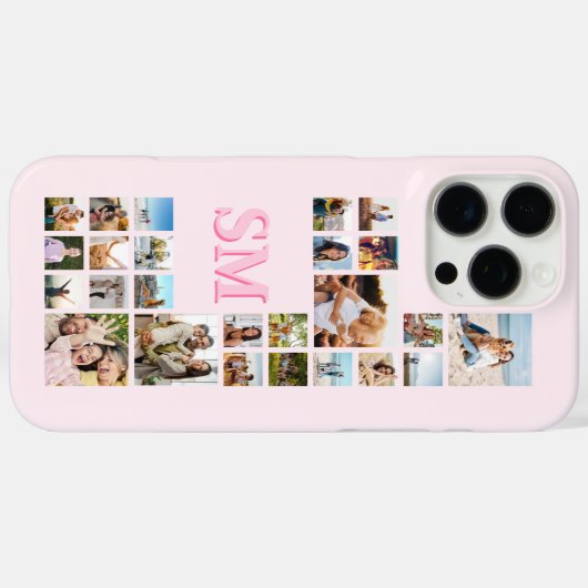 Aangepaste Roze Monogram Initiaal 25 Fotocollage Case-Mate iPhone Case (Achterkant (horizontaal))
