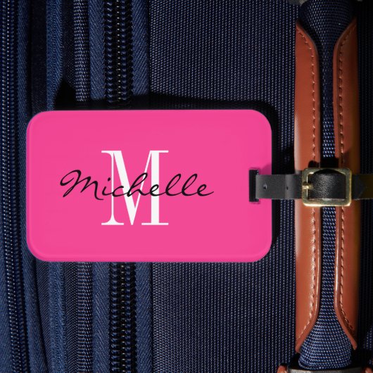 Aangepaste roze monogram reistaslabel voor vrouwen (Voorkant Insitu 4)
