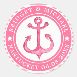 Aangepaste roze neautical Anchor Wedding Stickers