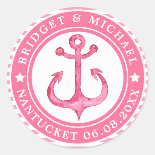 Aangepaste roze neautical Anchor Wedding Stickers (Voorkant)