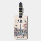 Aangepaste Roze Nostalgische Eiffeltoren Parijs Fr Bagagelabel (Voorkant verticaal)