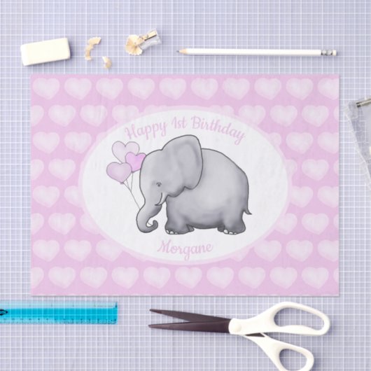 Aangepaste roze olifant 1e verjaardag tissuepapier (Craft)