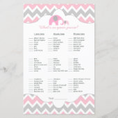 Aangepaste roze olifant baby shower bingo (Achterkant)