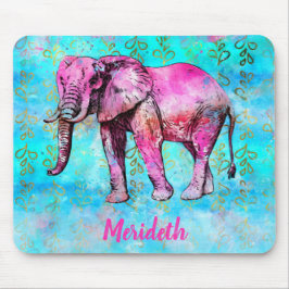 Aangepaste roze olifant Blue Gold Waterverf Trendy Muismat
