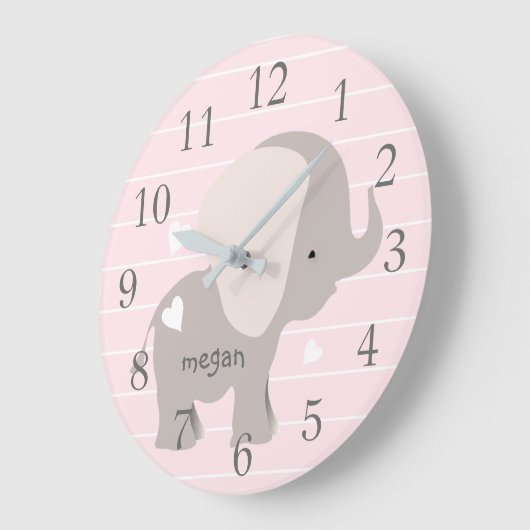 Aangepaste roze olifant-ursery wandklok (Hoek)