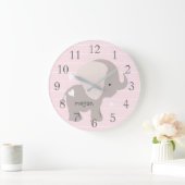 Aangepaste roze olifant-ursery wandklok (Huis)