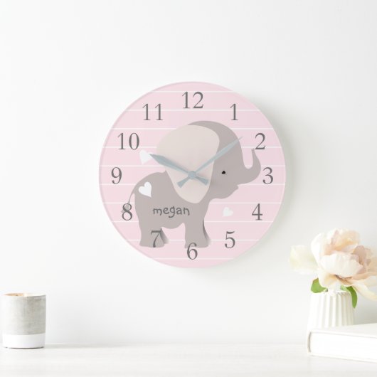 Aangepaste roze olifant-ursery wandklok (Huis)
