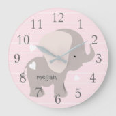 Aangepaste roze olifant-ursery wandklok (Voorkant)