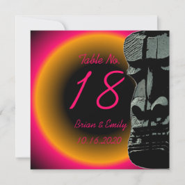 Aangepaste roze oranje tiki hoofd tafel trouwkaart kaart