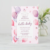 Aangepaste roze paars | Baby shower voor luchtball Kaart (Staand voorkant)