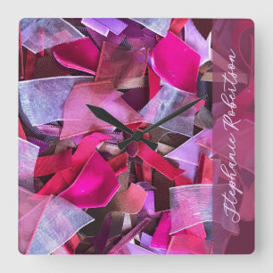 Aangepaste Roze Paars Rood Abstracte 3D-Uitzicht M Vierkante Klok