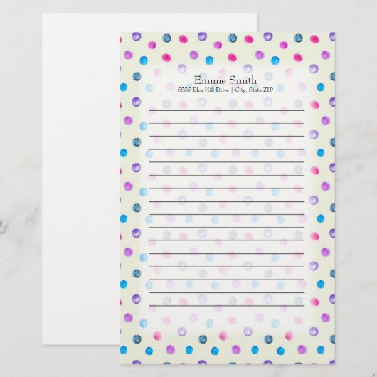 Aangepaste roze Paarse blauwe Stippen op wit Briefpapier (Voorkant / Achterkant)