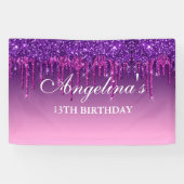 Aangepaste roze Paarse druppelaar Glitter Birthday Spandoek (Horizontaal)