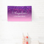 Aangepaste roze Paarse druppelaar Glitter Birthday Spandoek (Insitu)