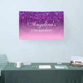 Aangepaste roze Paarse druppelaar Glitter Birthday Spandoek (Beurs)