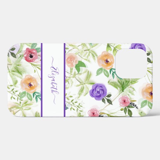 Aangepaste roze Paarse Floral Case-Mate iPhone Case (Achterkant (horizontaal))