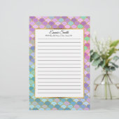 Aangepaste Roze Paarse Turquoise Groene Zeemeermin Briefpapier (Staand voorkant)