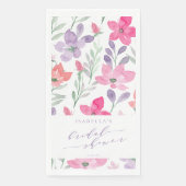 Aangepaste Roze Paarse Waterverf Bloemige Bruidsdo Servet (Voorkant)