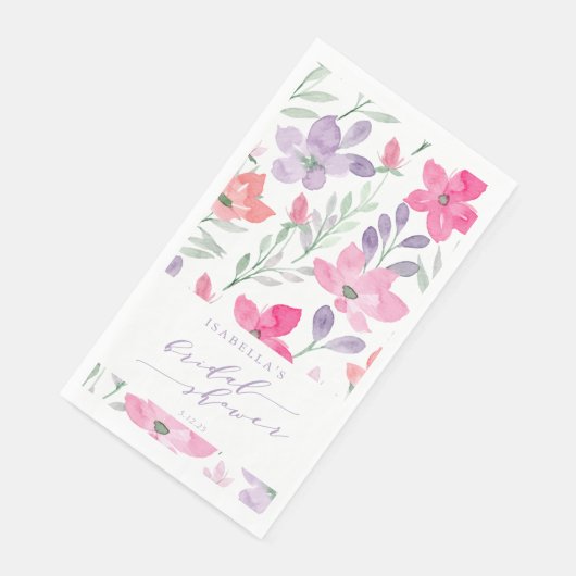 Aangepaste Roze Paarse Waterverf Bloemige Bruidsdo Servet (Hoek)