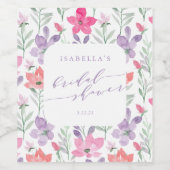 Aangepaste Roze Paarse Waterverf Bloemige Bruidsdo Wijn Etiket (Enkel label)