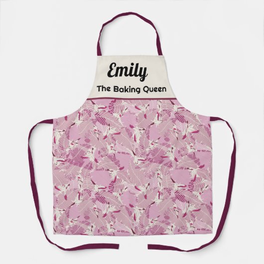 Aangepaste roze pastelvogel en bladeren schort (Voorkant)