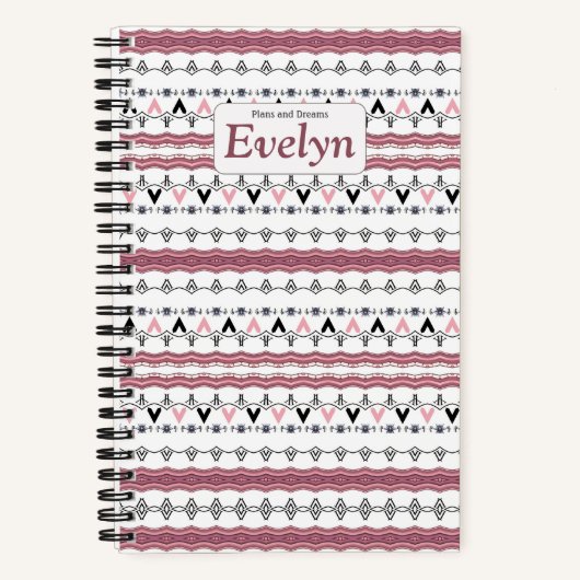 Aangepaste roze patroonmonogram Notitieboek (Voorkant)