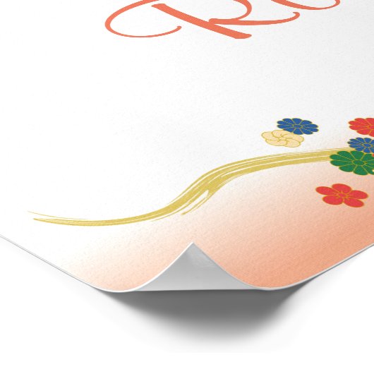 Aangepaste roze peach Aziatische Floral Sjabloon Poster (Hoek)