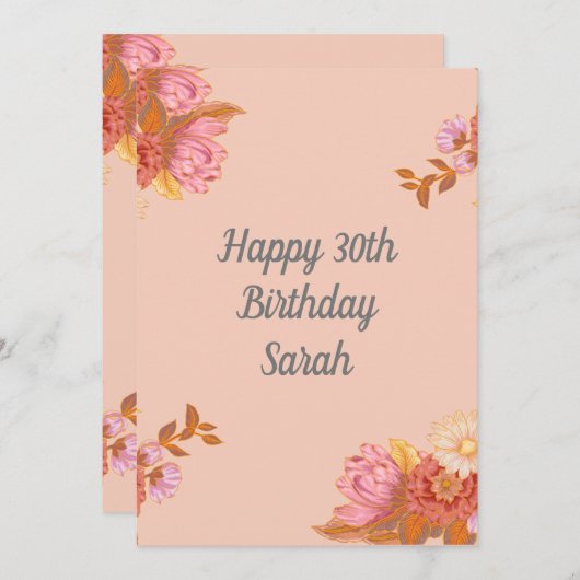 Aangepaste roze perzikFloral Birthday Kaart (Voorkant / Achterkant)