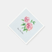 Aangepaste Roze Pioen Bloem Schildering Blauwe Str Servet (Hoek)
