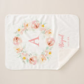 Aangepaste roze pioen bloemenkrans Sherpa deken (Voorkant (horizontaal))